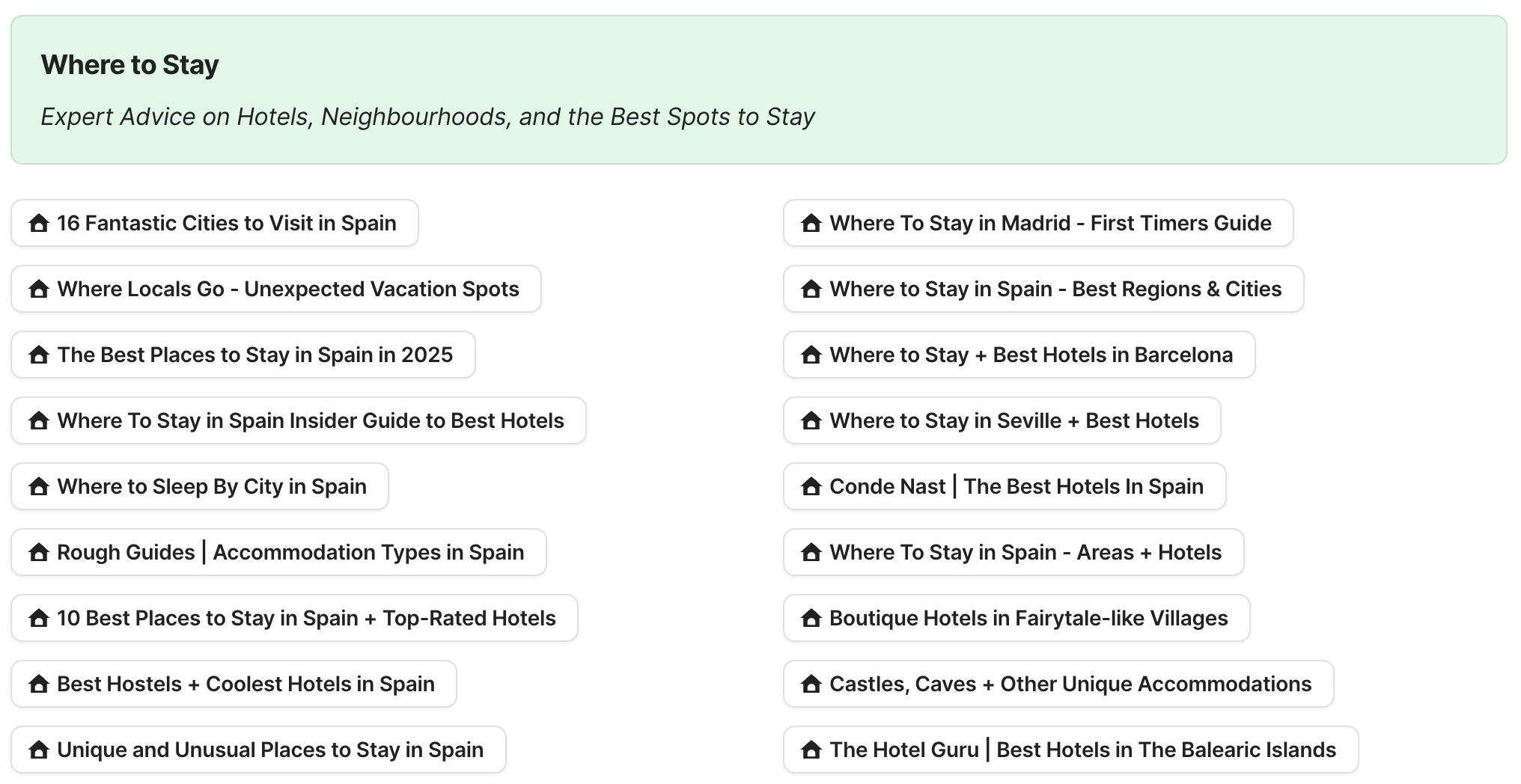 Where To Stay In Spain Preview of Where to Stay in Spain section in Spain Travel Research by Feral Travel