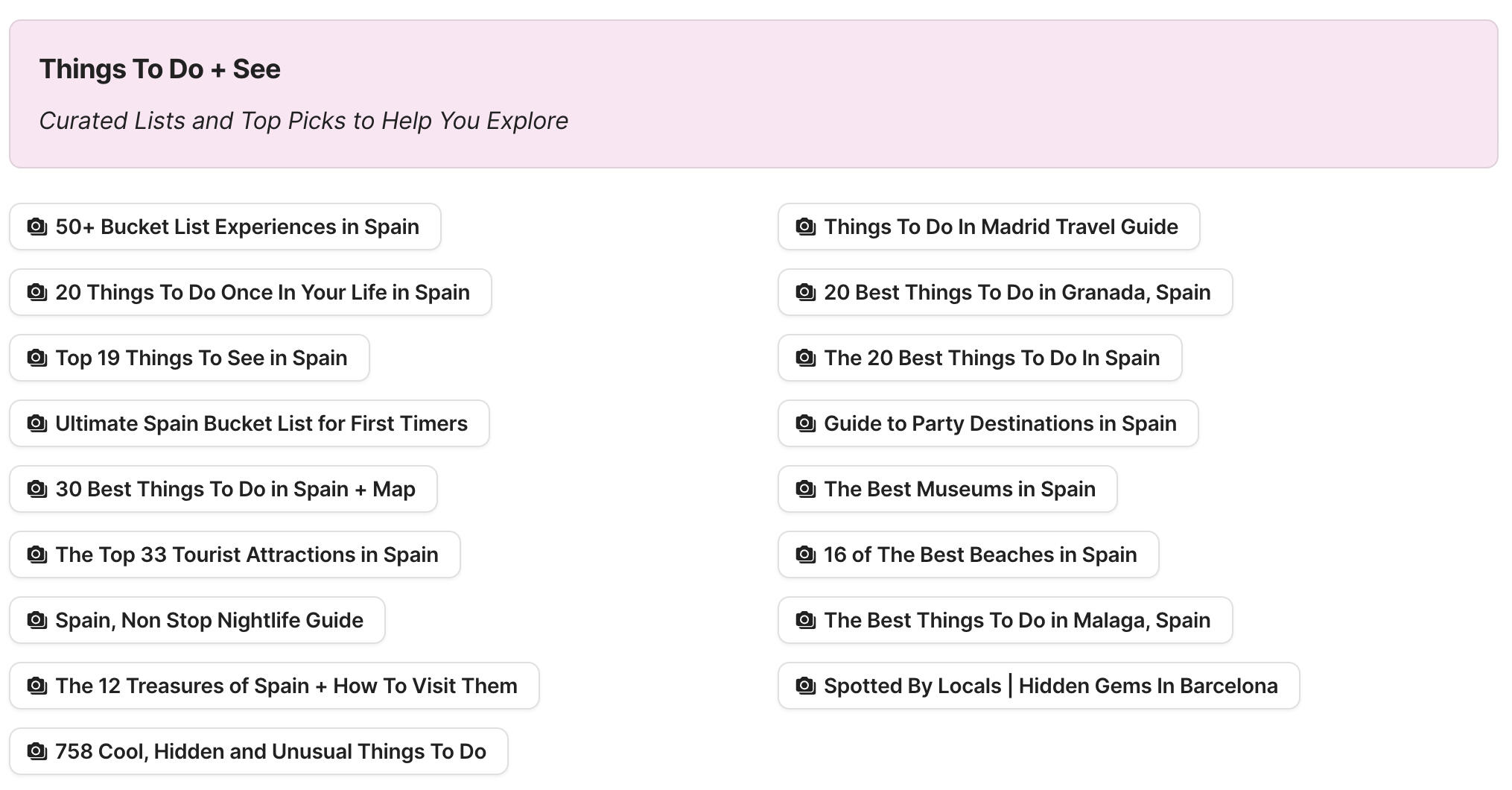 Things To Do In Spain Preview of Things To Do In Spain section in Spain Travel Research by Feral Travel