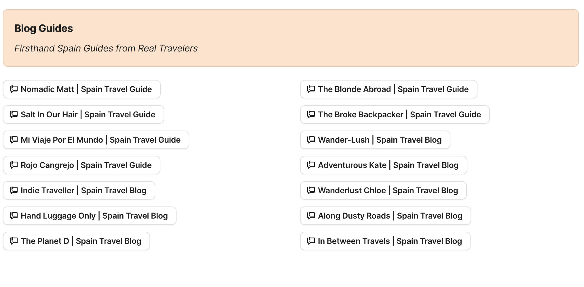 Blog Guides Preview of blog guides section in Spain Travel Research by Feral Travel