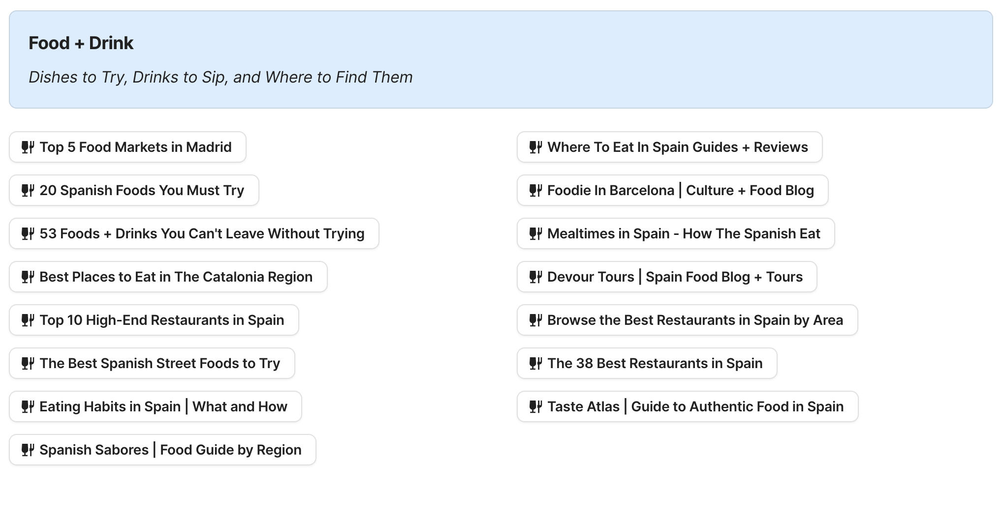 Food and Drink In Spain Preview of Food and Drink In Spain section in Spain Travel Research by Feral Travel